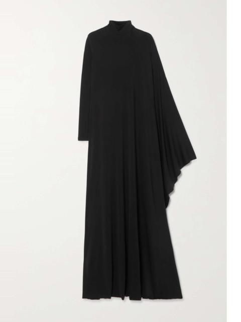 Asymmetric cape-effect satin-jersey maxi dress