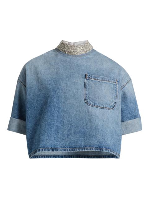 TWP Women's Ex T Embellished Denim Crop T-Shirt - Vintage Wash
