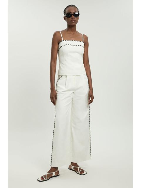 KAREN MILLEN Petite Tailored Linen Blend Contrast Stitch Straight Leg Trouser