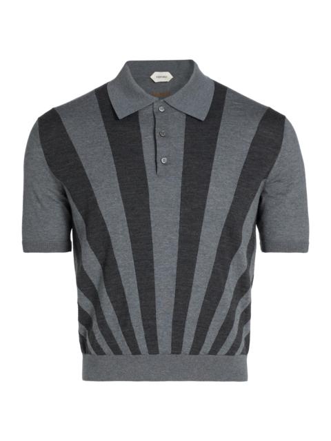 VERSACE Men's Rays Intarsia-Knit Polo Shirt - Medium Grey