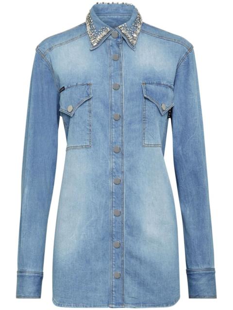 PHILIPP PLEIN crystal-embellished denim shirt