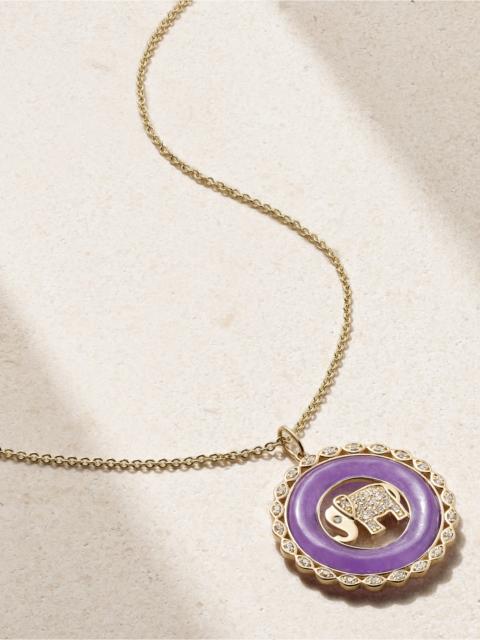 SYDNEY EVAN Elephant 14-karat Gold, Enamel And Diamond Necklace