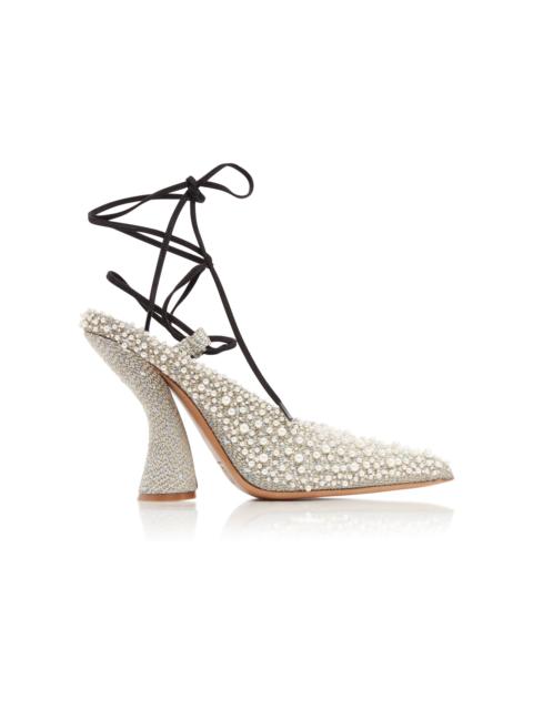 Pearl-Embellished Jacquard Pumps silver