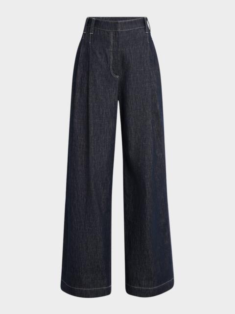 Brunello Cucinelli Double-Pleated Wide-Leg Jeans