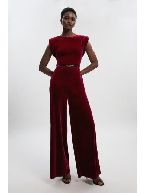 KAREN MILLEN Stretch Velvet Strong Shoulder Jumpsuit