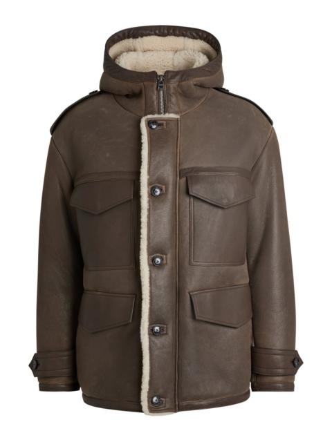BOSS REGULAR-FIT HOODED COAT IN SHEEPSKIN WITH PATCH POCKETS