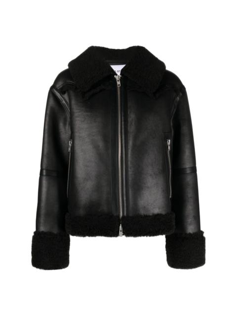 STAND STUDIO faux-shearling trim zip-up jacket
