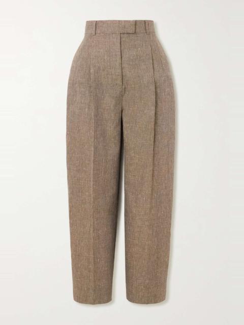 Loro Piana Wybie cropped pleated linen-blend wide-leg pants