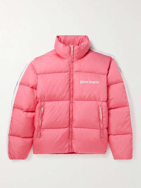 Palm Angels Striped Appliquéd Logo-Print Quilted Down Jacket