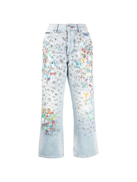 cropped rhinestone-embellished jeans