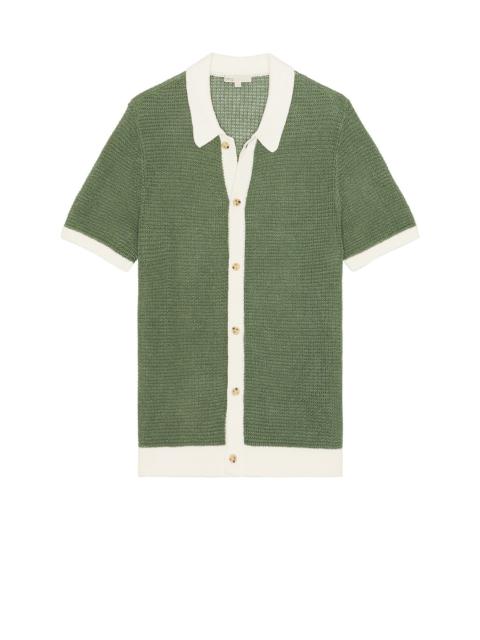 onia Linen Short Sleeve Button Up Knit Shirt