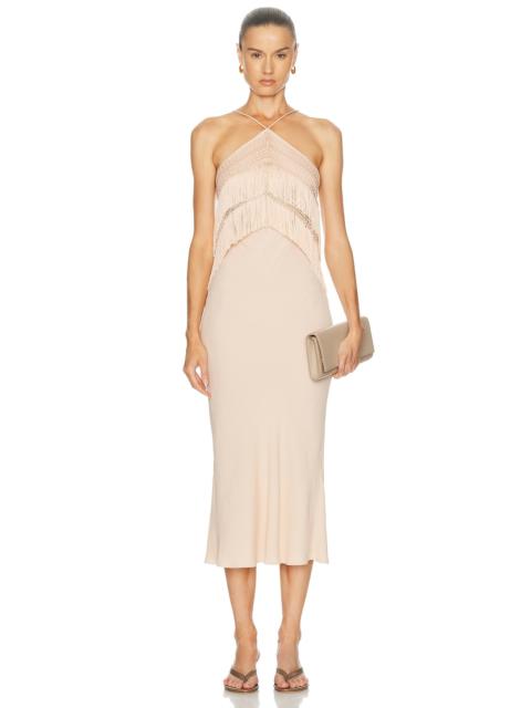 THE ANDAMANE Reina Halter Fringed Dress