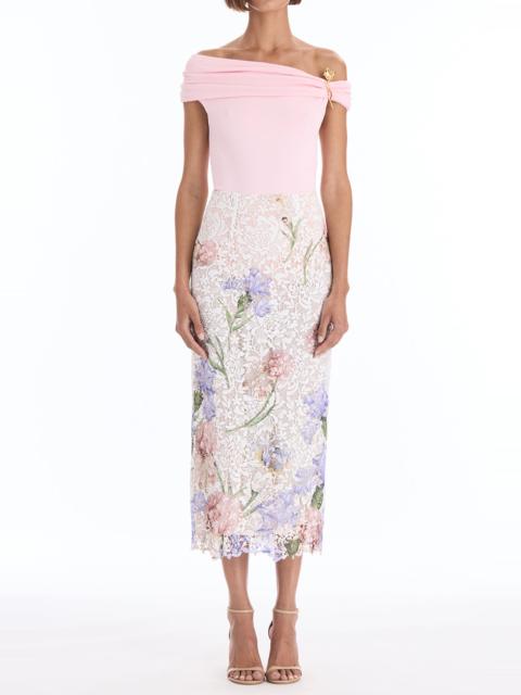 Oscar de la Renta Iris Printed Lace Pencil Skirt
