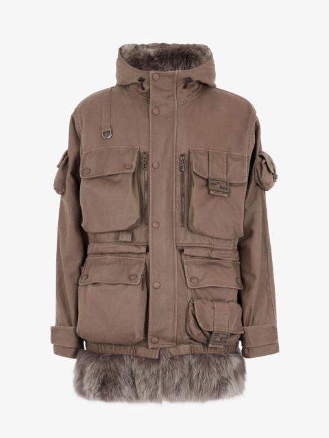 FENDI Brown drill and fox fur jacket