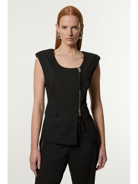 KAREN MILLEN Tailored Viscose Zip Through Multi Stitch Waistcoat