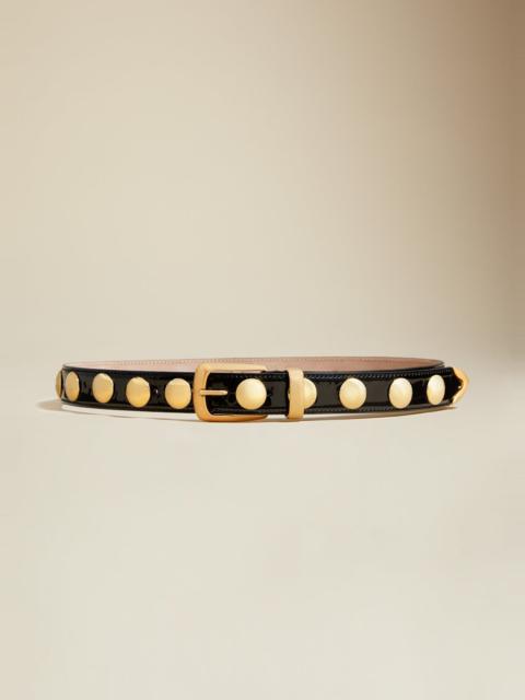 KHAITE The Benny Belt in Black Patent Leather with Gold Studs