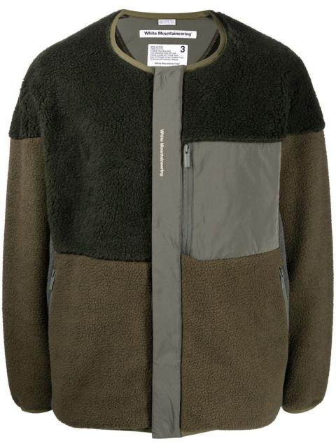 White Mountaineering patchwork collarless jacket