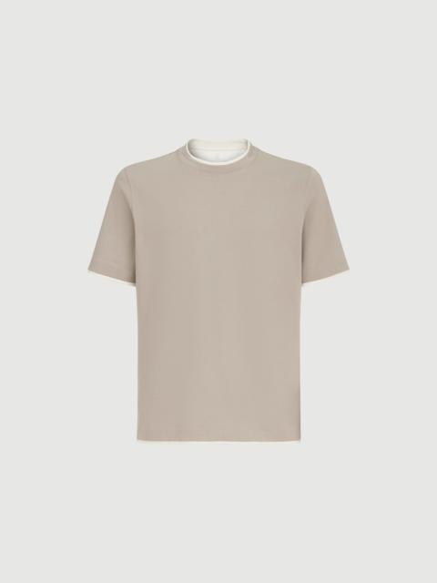 Cotton jersey crew neck T-shirt with faux-layering