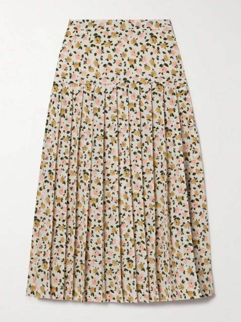 Pleated floral-print silk-crepe midi skirt
