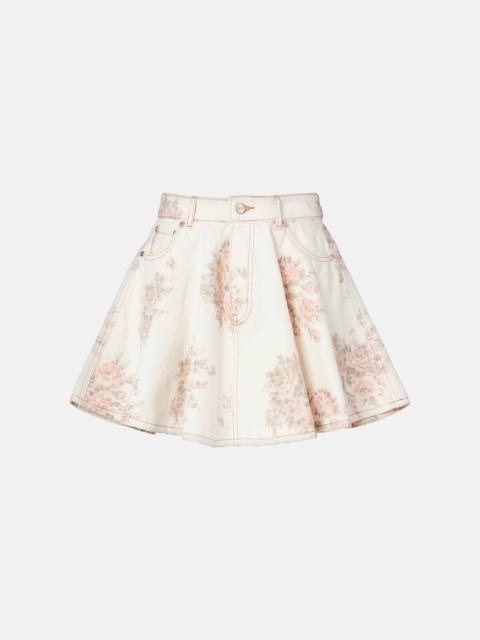 GANNI Floral pleated denim miniskirt