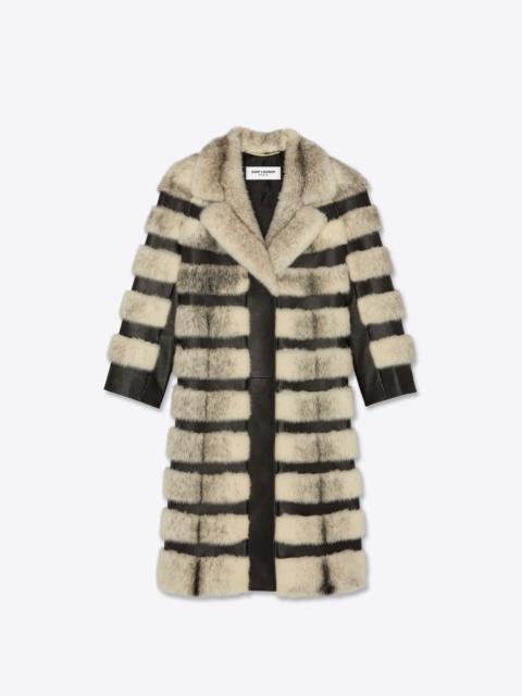 SAINT LAURENT long striped fur coat in mink and lambskin