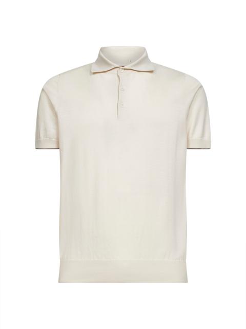 Brunello Cucinelli Ivory lightweight cotton knit polo shirt