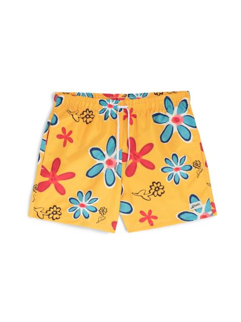Bather Gold Perennial Floral Print Swim Trunk