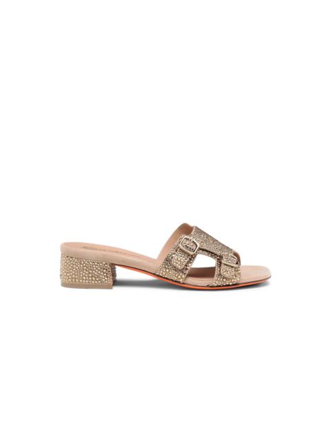 Women's gold suede and strass low-heel Didi sandal