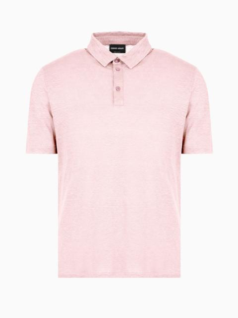 Short-sleeved polo shirt in pure linen jersey