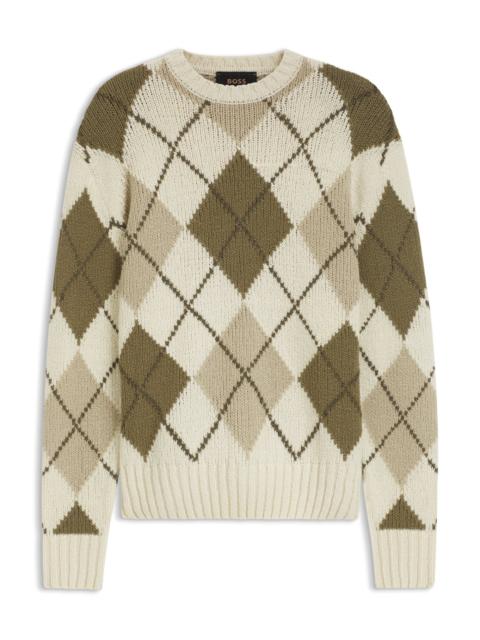 BOSS ARGYLE-PATTERNED SWEATER IN VIRGIN-WOOL BOUCLÉ