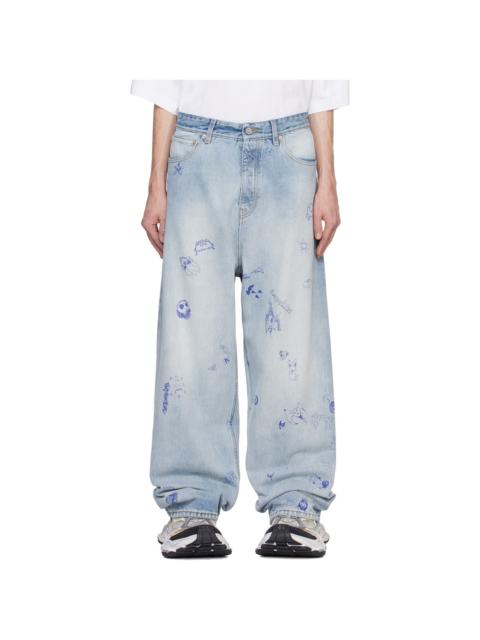 VETEMENTS Blue Scribbled Baggy Jeans