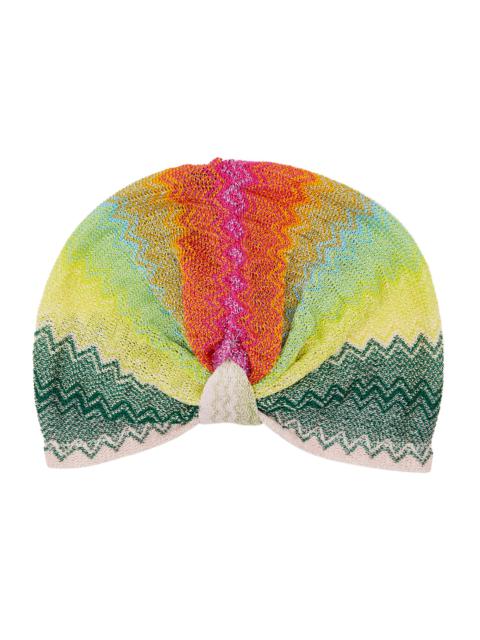 Zigzag-intarsia knitted head wrap