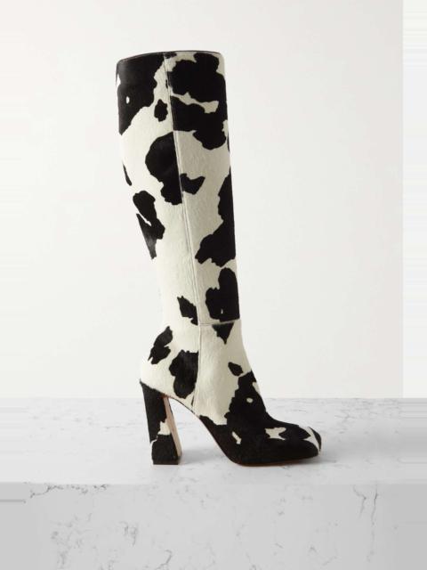 Amina Muaddi Marine cow-print pony hair knee boots