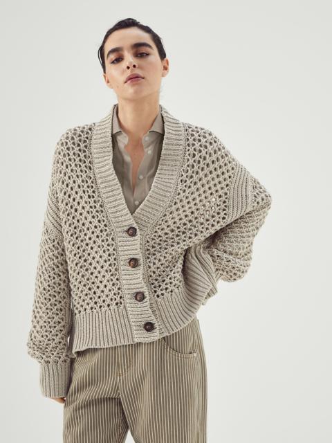 Ajour knit cardigan in cotton soft feather yarn