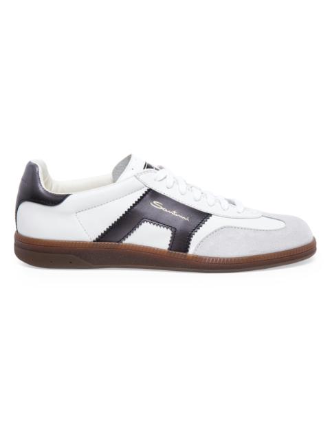 Santoni Men's Double-Buckle Leather & Suede Low-Top Sneakers - White