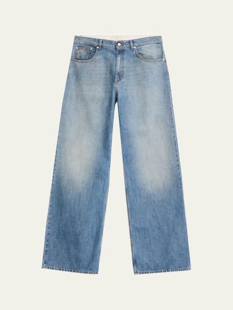 ERL Men's Faded Denim Wide-Leg Jeans