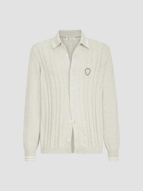 Brunello Cucinelli Men's Cotton Cable Knit Shirt with Logo - White