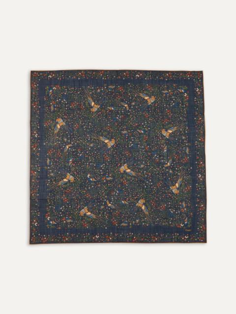 Drake's Navy Birds of Paradise Print Wool-Silk Square Scarf