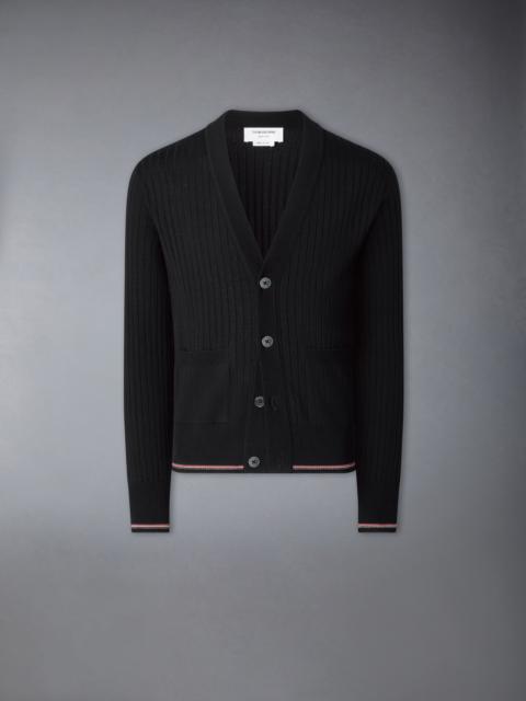Thom Browne MERINO WOOL RWB RIB STITCH CARDIGAN