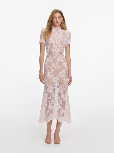 self-portrait Pink Rhinestone Lace Midi Dress