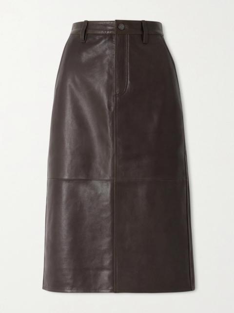 FRAME Paneled Leather Midi Skirt