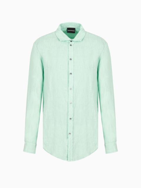EMPORIO ARMANI Garment-dyed linen shirt with French collar