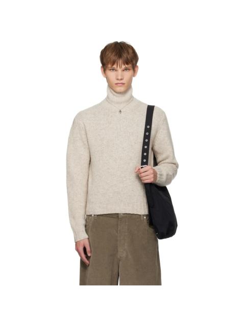 AURALEE Beige Cashmere Melange Knit Turtleneck