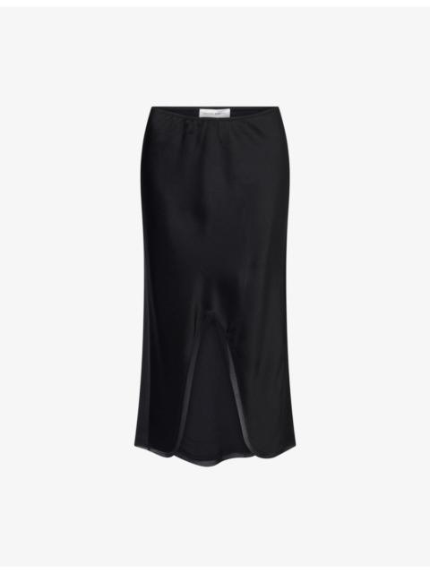 Victoria Beckham Split Detail Satin Midi Skirt