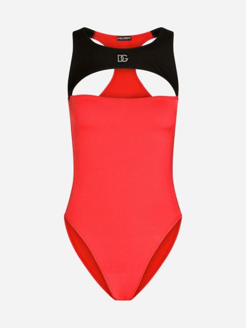 Dolce & Gabbana Two-tone racer-style one-piece swimsuit