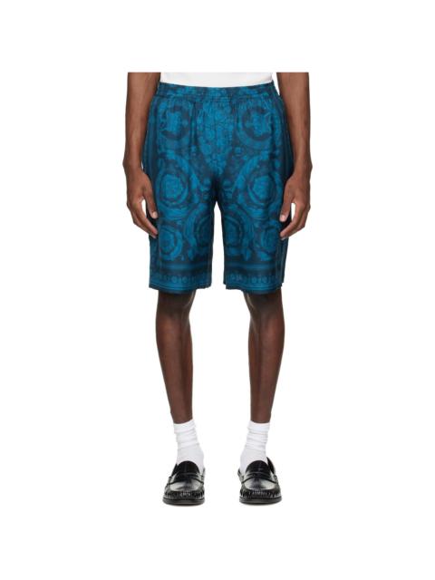VERSACE Blue Barocco Silk Shorts