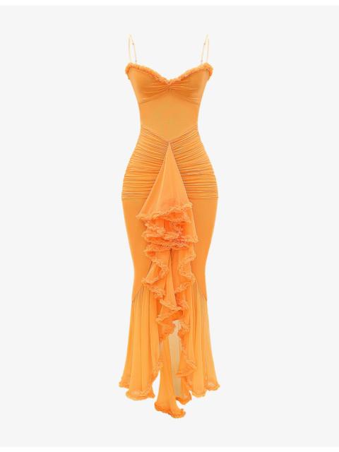 House of CB Gabbi Ruffle-Trim Stretch-Woven Maxi Dress