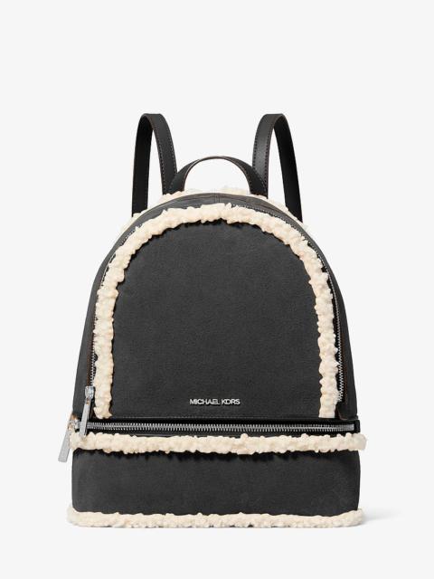MICHAEL KORS Rhea Medium Suede and Faux Shearling Backpack
