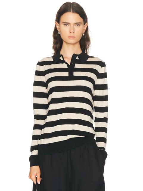 Enza Costa Stripe Silk Knit Polo Sweater