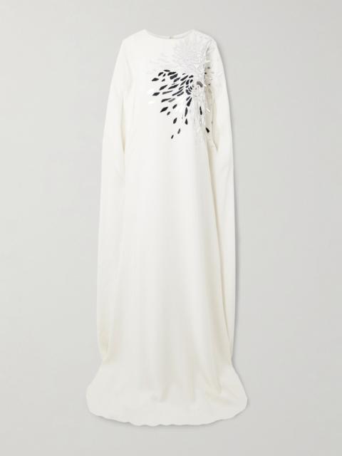 Oscar de la Renta Embellished stretch-silk georgette gown Ivory